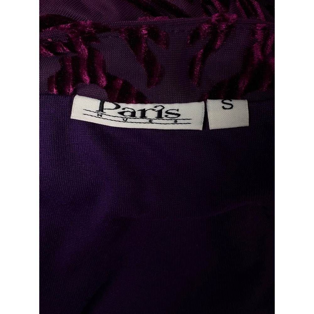 Paris Blues Women Purple Burnout Velvet Damask Bell Sleeve V-Neck Tunic Top S - Picture 6 of 11